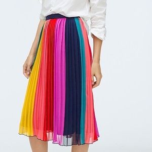J. Crew Sunburst Rainbow Colorblock Pleated Midi Skirt